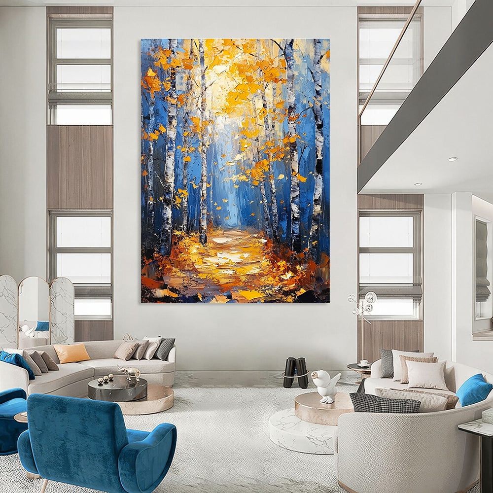 Autumn Birch Forest Path for Cozy Living Room & Nature - Themed Café STSC870