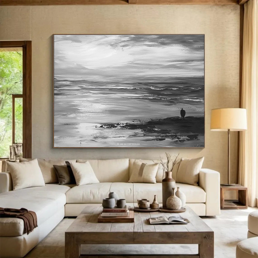Solitary Figure by the Sea Art for Beach House & Meditation Space SC015