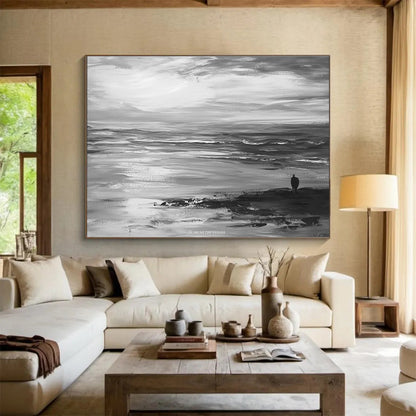 Solitary Figure by the Sea Art for Beach House & Meditation Space SC015