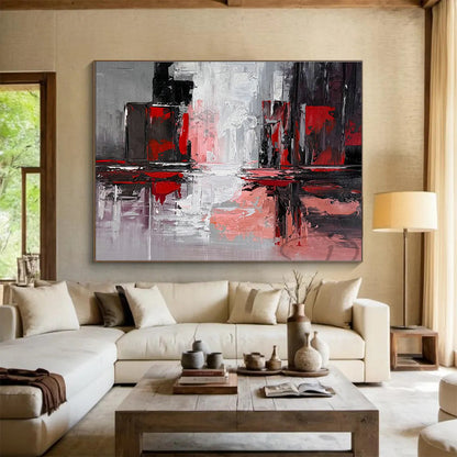 Red - Gray Urban Abstract Art for Industrial Loft Home Offices DLZ2647