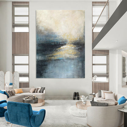 Blue - Gray Abstract Landscape Art for Modern Spa & Coastal Home Library DLZ2072