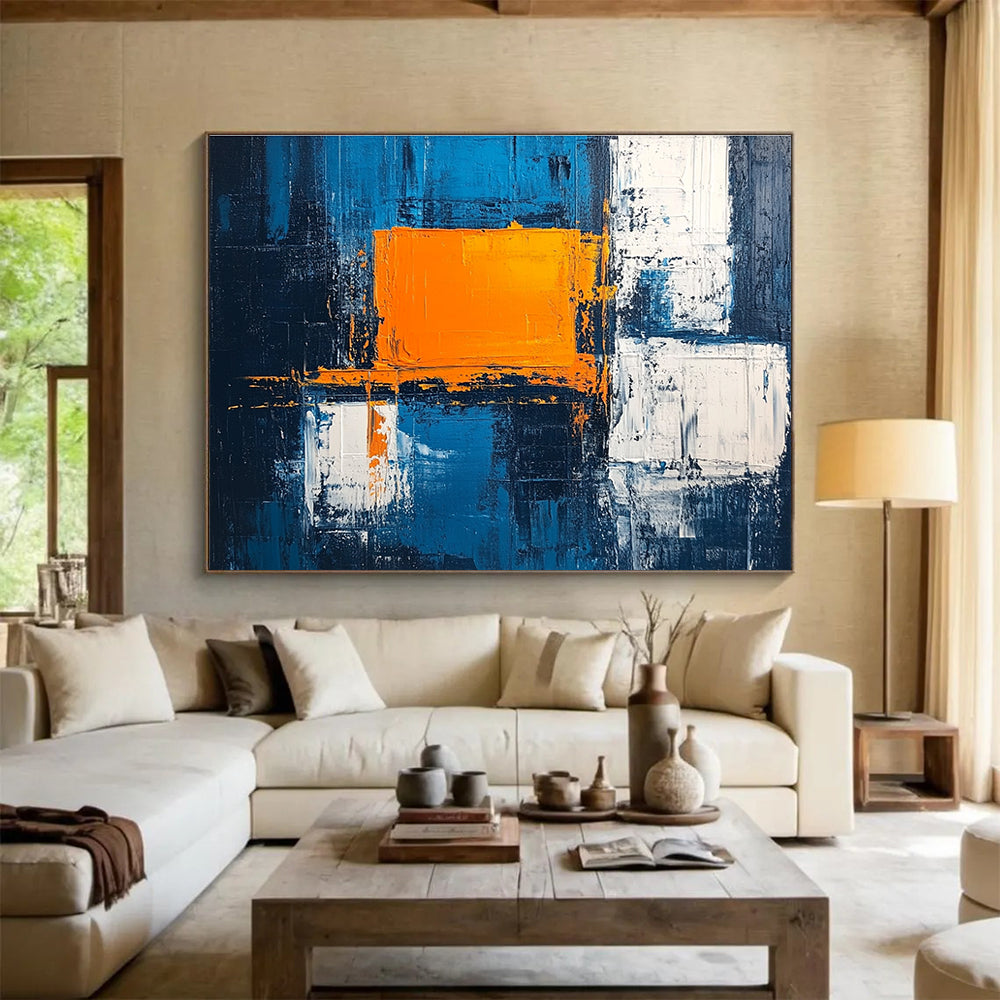 Blue - Orange Geometric Abstract Art for Contemporary Office & Art - Themed Café SC225