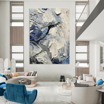 Blue - Gray Impasto Abstract Art for Coastal Home & Art Café DLZ1264