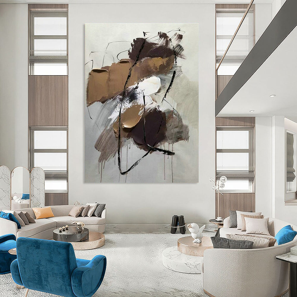 Brown - White Abstract Art for Creative Studio & Mid - Century Modern Home DLZ1656