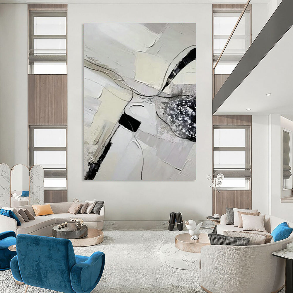 Gray - White - Black Abstract Art for Contemporary Art Gallery & Home Library DLZ1179