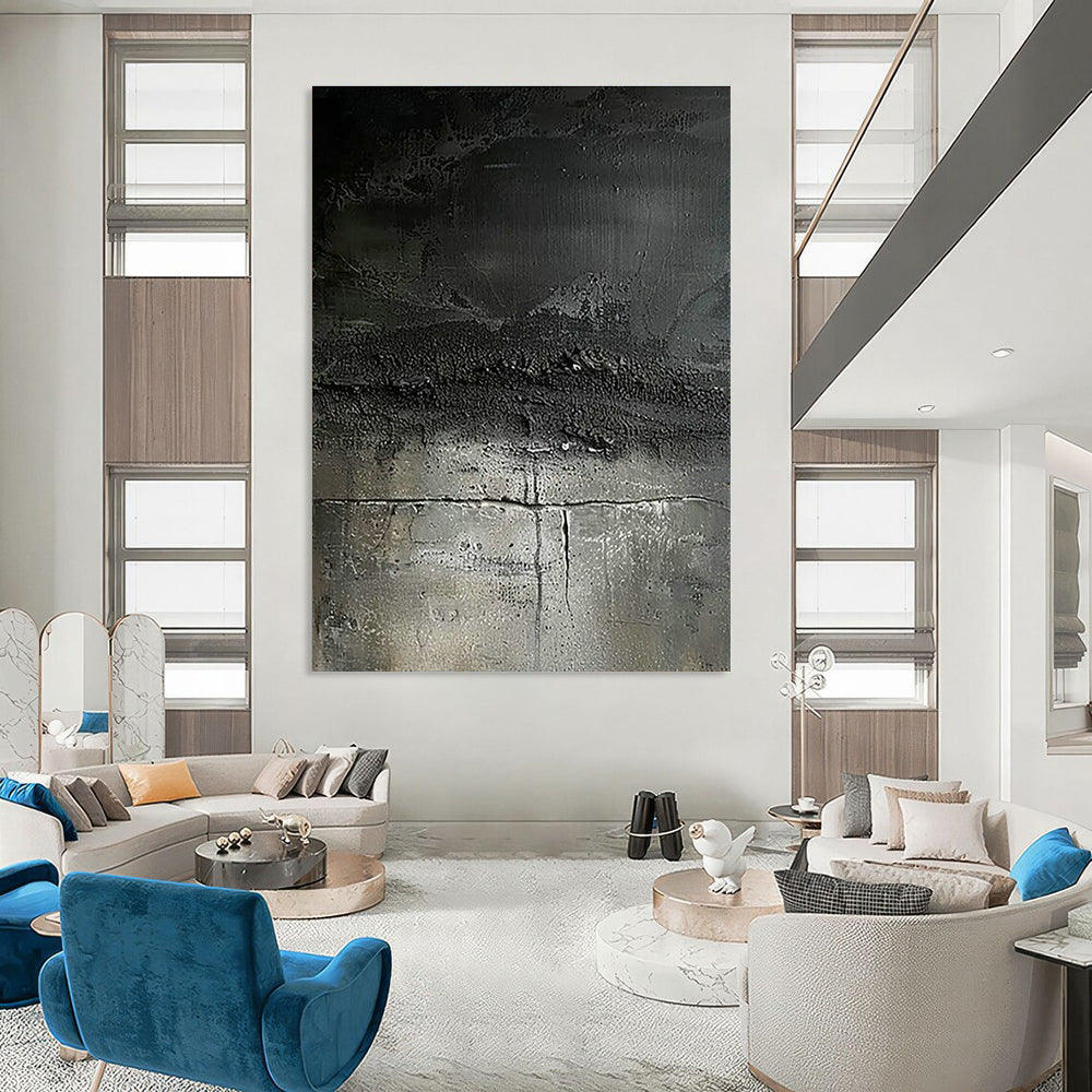 Black - Gray Textured Abstract Art for Industrial - Chic Loft & Modern Art Installation Space DLZ1745