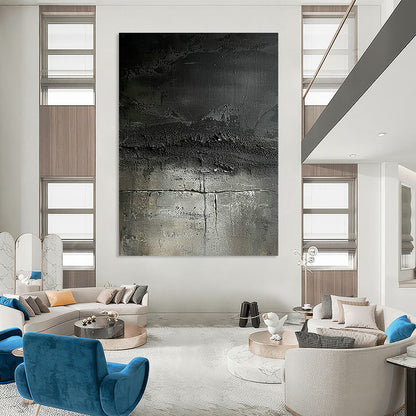 Black - Gray Textured Abstract Art for Industrial - Chic Loft & Modern Art Installation Space DLZ1745