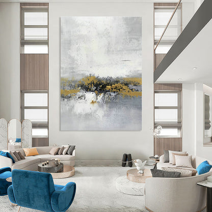 Gray - White Abstract with Gold Patches for Bedroom & Hotel Lobby DLZ0572