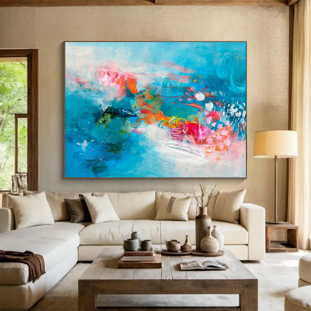 Blue - Pink Artistic Abstract Art for Cozy Reading Nooks DLZ2416