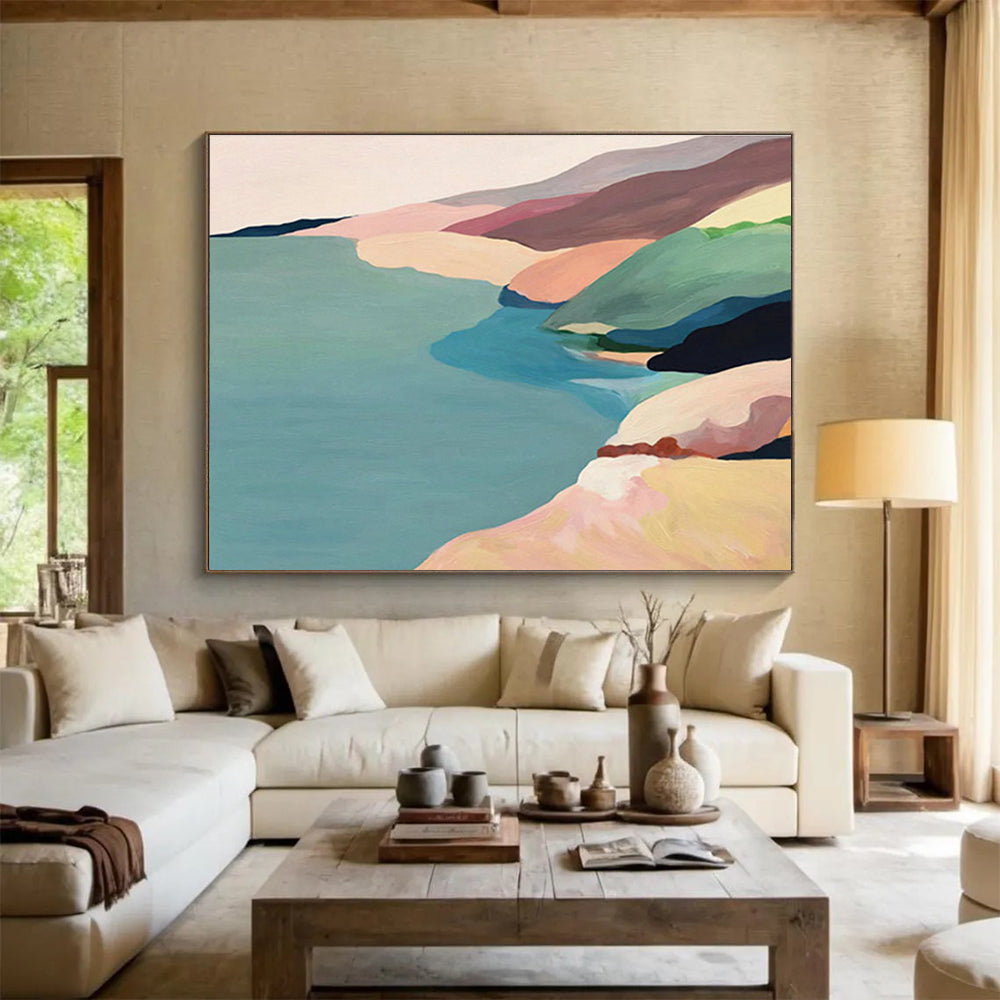 Colorful Coastal Landscape Art for Beach House Living Rooms DLZ3125