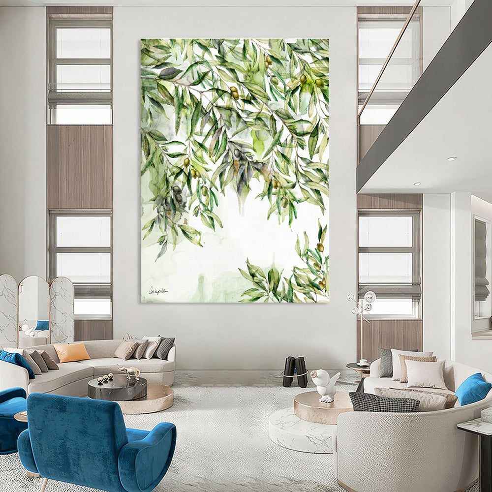 Watercolor Olive Branch Art for Mediterranean - Style Restaurant & Home Kitchen DLZ1090