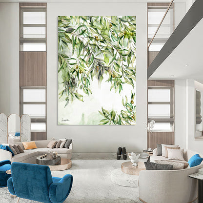 Watercolor Olive Branch Art for Mediterranean - Style Restaurant & Home Kitchen DLZ1090