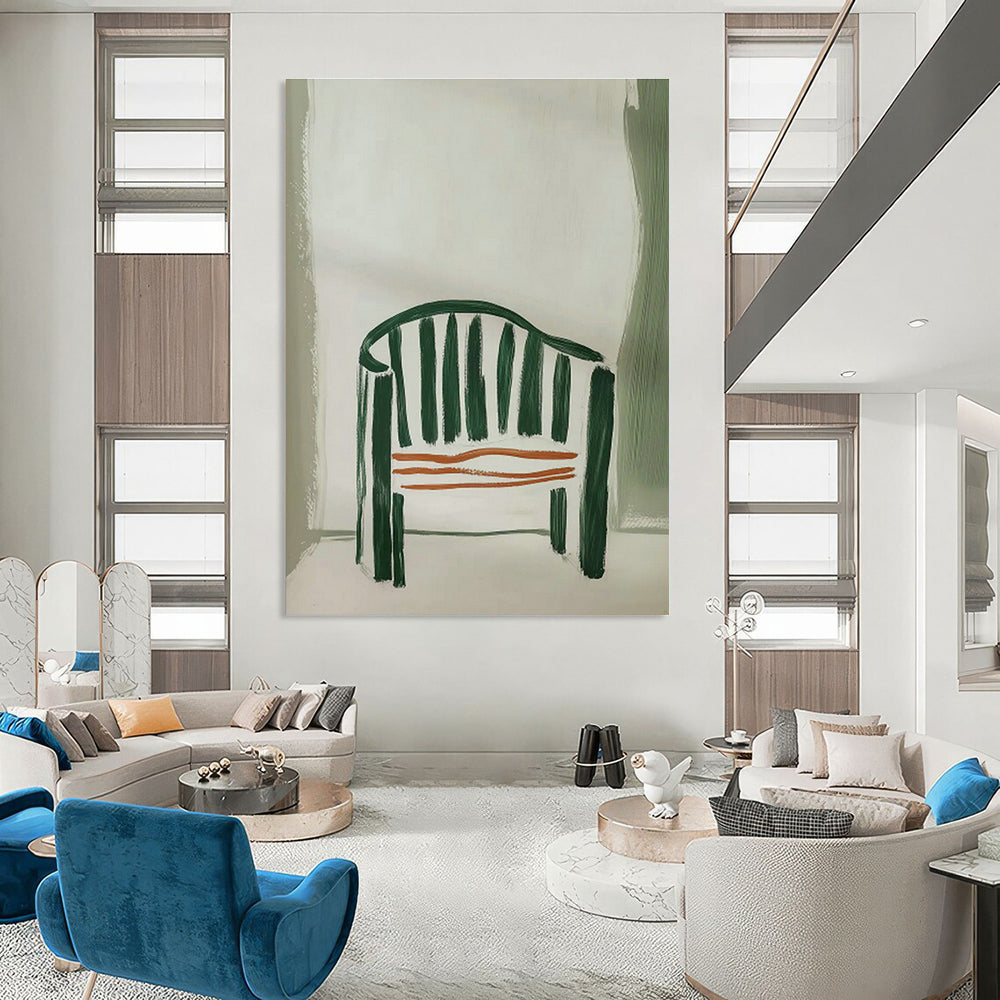 Green - Striped Chair Abstract Art for Mid - Century Modern Home & Café Corner DLZ0683