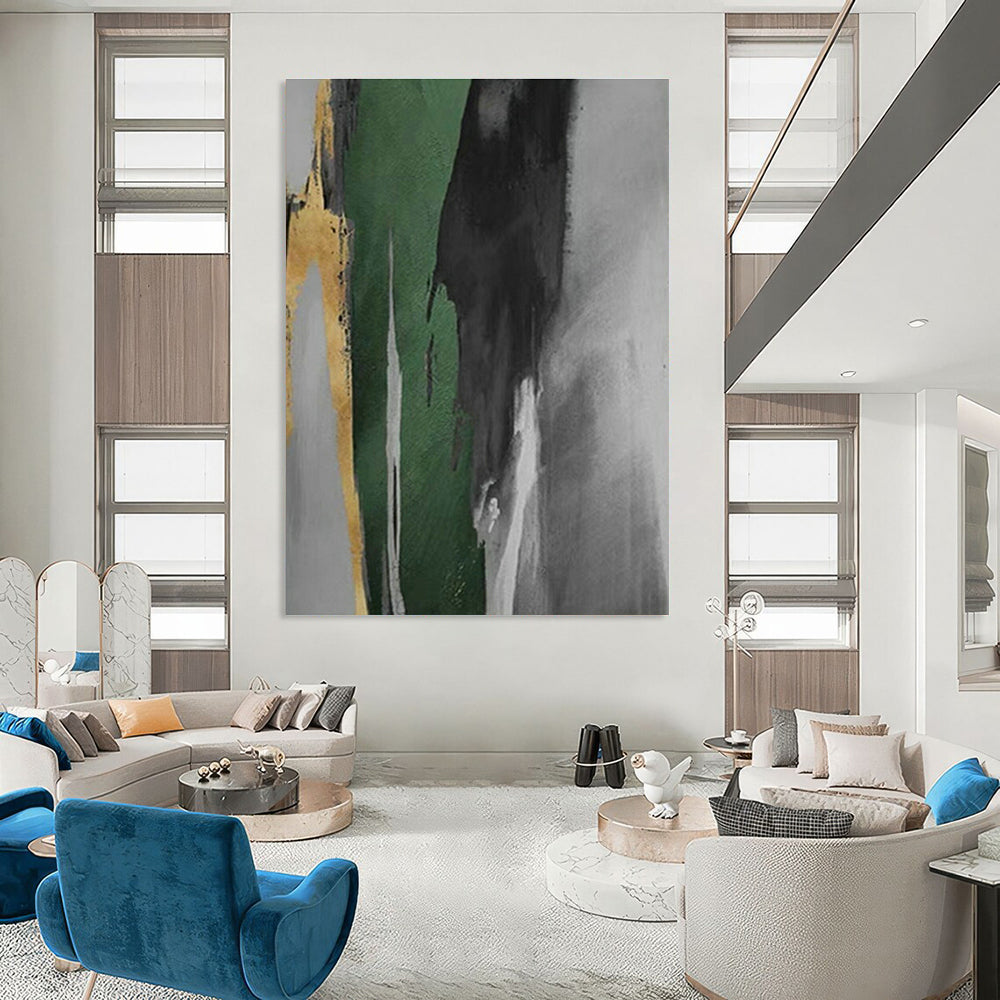 Gold - Green Ink Abstract for Modern Asian - Inspired Home & Art - Centric Corporate Lobby DLZ0939