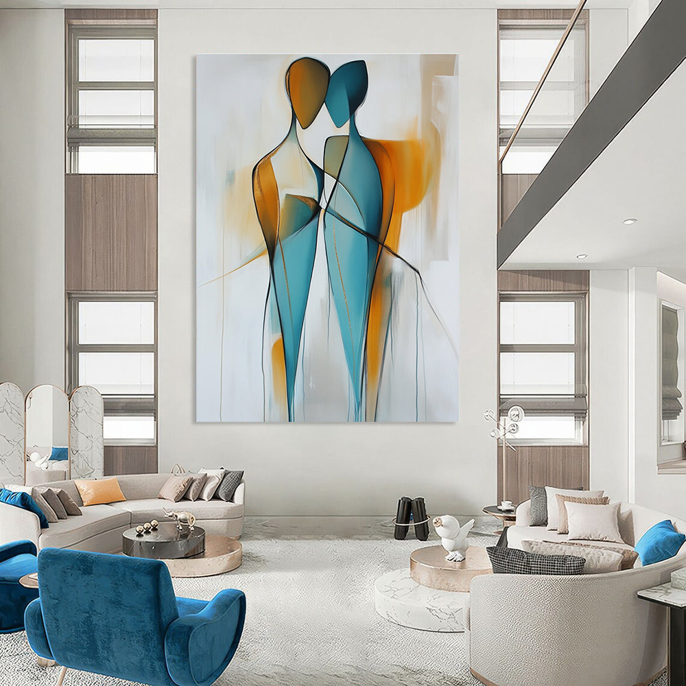 Golden Accent Abstract Figures Art for Bedroom & Luxury Lounge STSC714