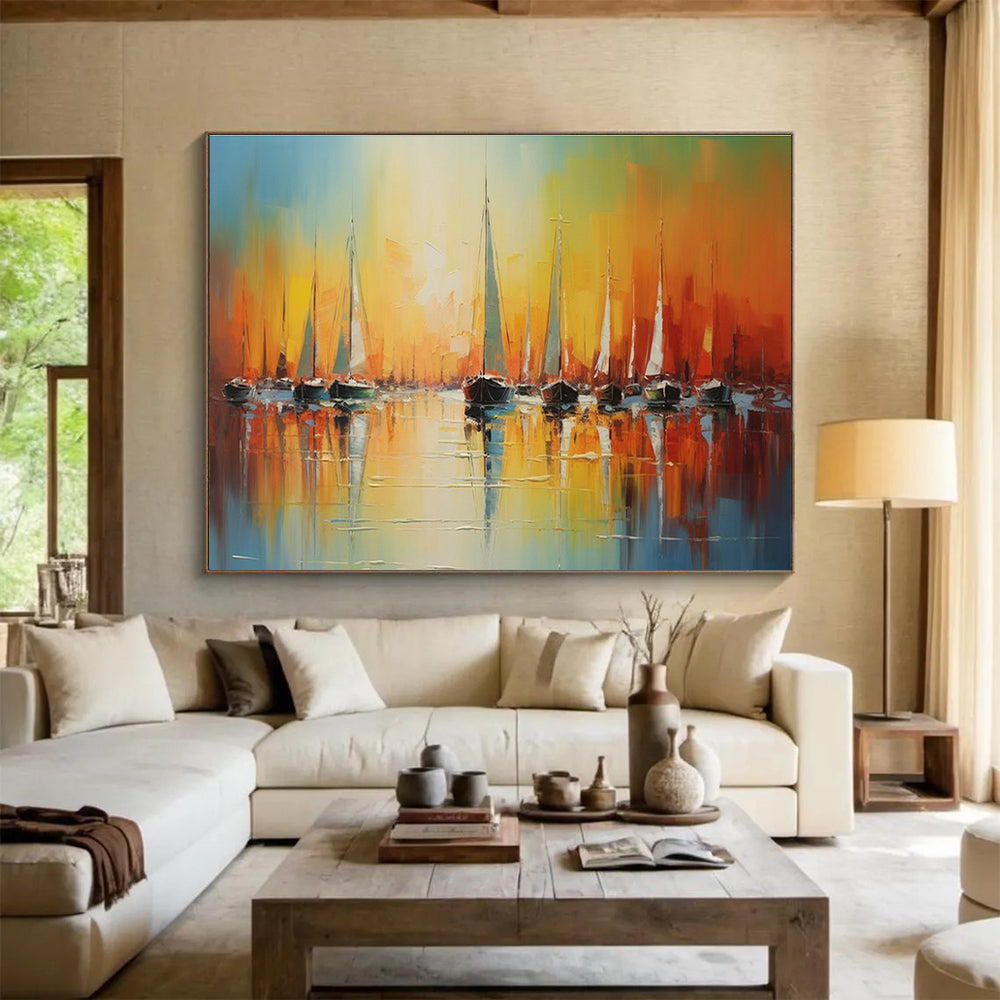 Sailboat Sunset Oil Painting for Nautical - Themed Restaurant Dining Halls DLZ3248