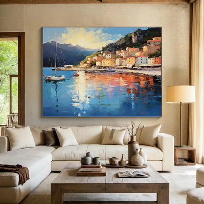 Coastal Town Landscape Art for Mediterranean - Style Villa Dining Areas DLZ3261