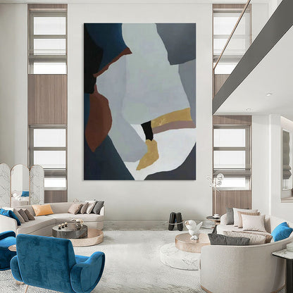 Geometric Abstract Art with Gray, Blue, Gold & Brown for Office Building & Home Entrance DLZ0565