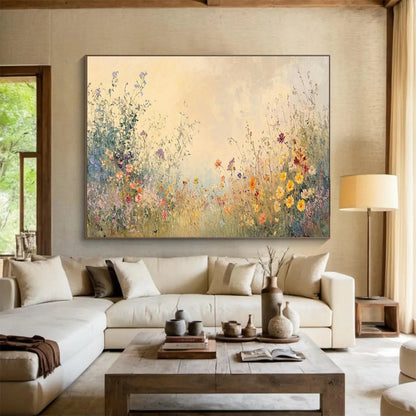Soft - Toned Wildflower Field Art for Serene Meditation Rooms DLZ3077