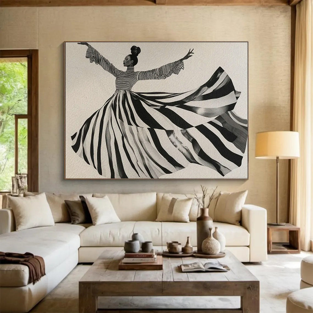 Striped Dress Dancing Figure Art for Art Deco Dance Studio Walls DLZ2615