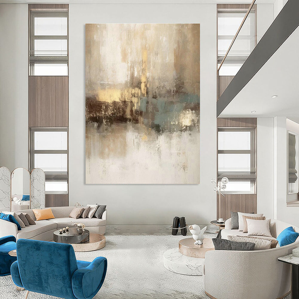 Beige - Gold - Blue Abstract Art for Coastal Cottage & Relaxing Wellness Spa DLZ1916