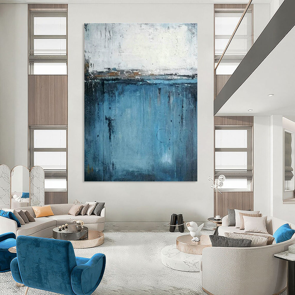 Blue - White Abstract Sea View Art for Coastal Hotel Room & Nautical Art Gallery DLZ1770