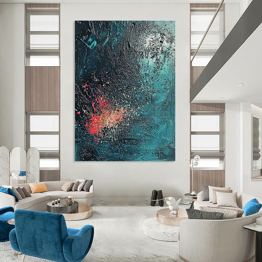 Dark Abstract with Red Splashes Art for Lounge & Art Gallery STSC734