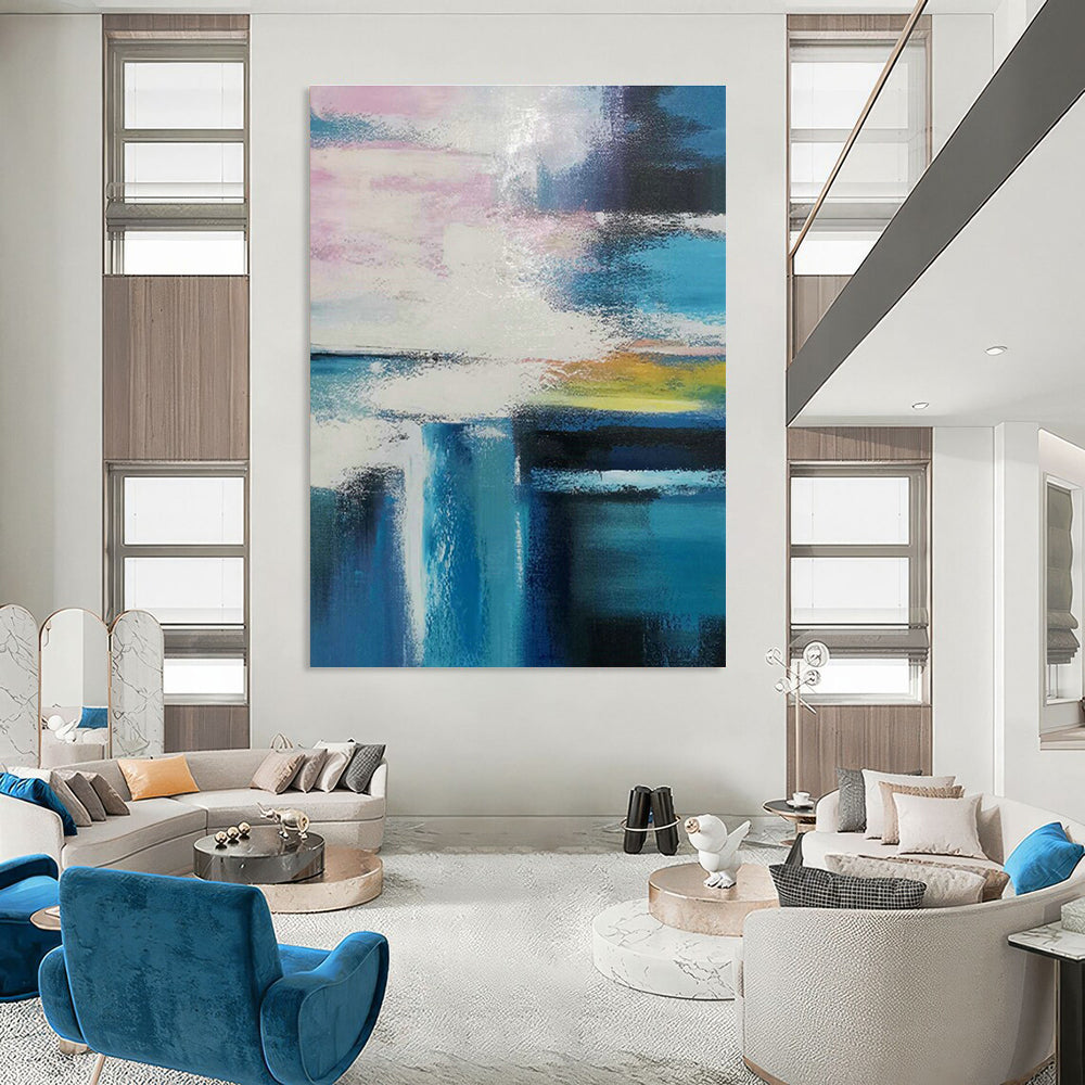 Pink - Blue - Yellow Abstract Art for Bedroom & Art - Themed Café DLZ1239