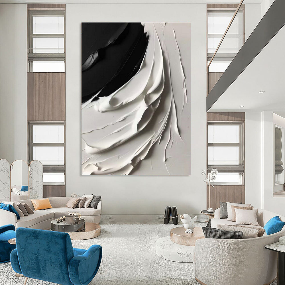 Black - White Textured Wave Art for Modern Office & Art Gallery DLZ2370