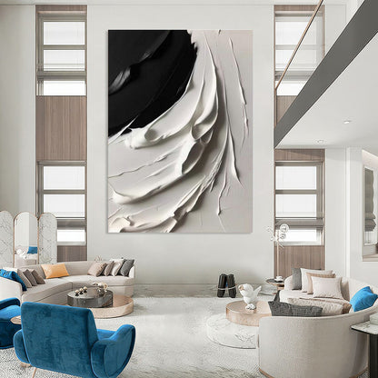 Black - White Textured Wave Art for Modern Office & Art Gallery DLZ2370