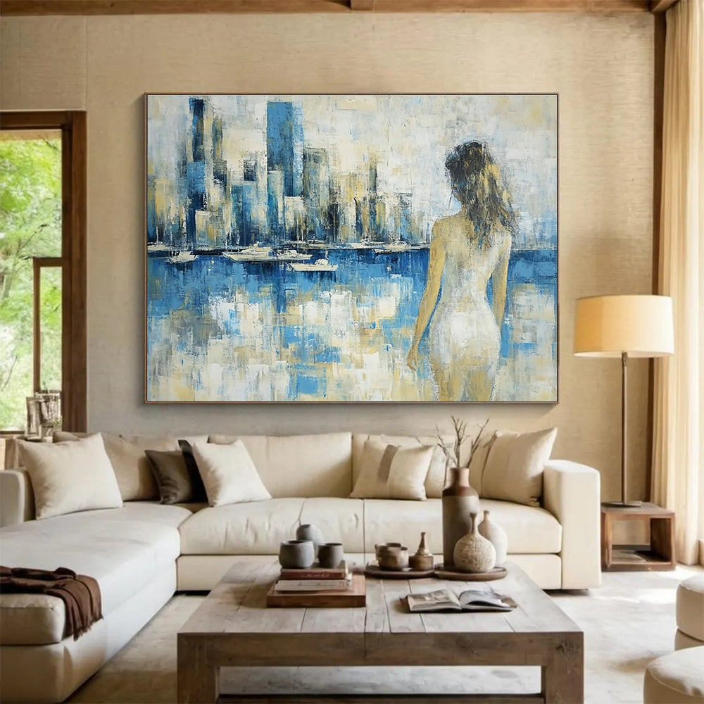 Woman by the Harbor Abstract Art for Seaside Home Office & Nautical Boutique SC356