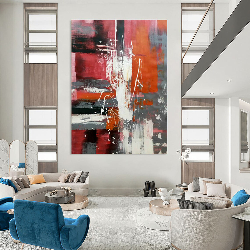Red - Grey Abstract Art for Living Room & Dining Room DLZ0492