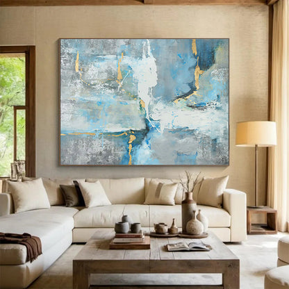 Blue - Gold Abstract Art for Luxe Yacht Club Dining Halls DLZ3140
