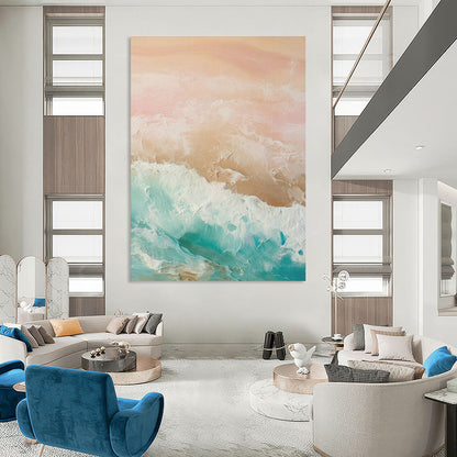 Pastel Ocean Waves Abstract Art for Beachfront Villa Living Room & Bohemian Café DLZ1631