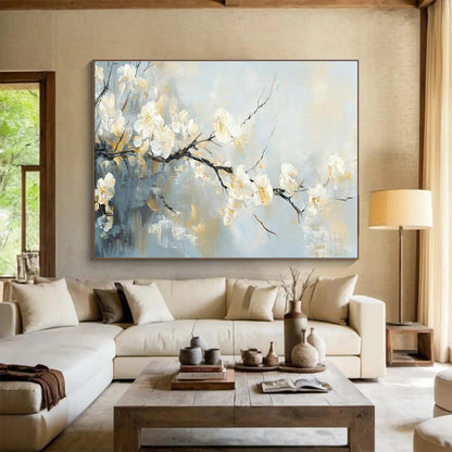 White Plum Blossom Art for Minimalist Zen - Inspired Home Offices DLZ3189