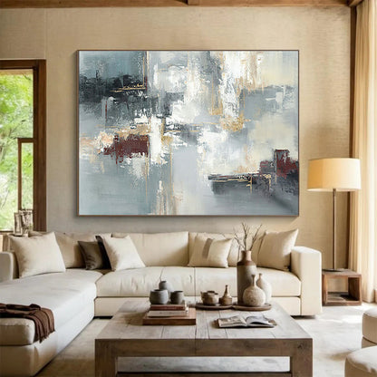 Gold - Grey - Red Abstract Art for Elegant Dining Room DLZ2736