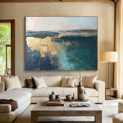 Teal Sea and Gold Art for Contemporary Art Gallery Exhibition & Upscale Coastal Residence SC113
