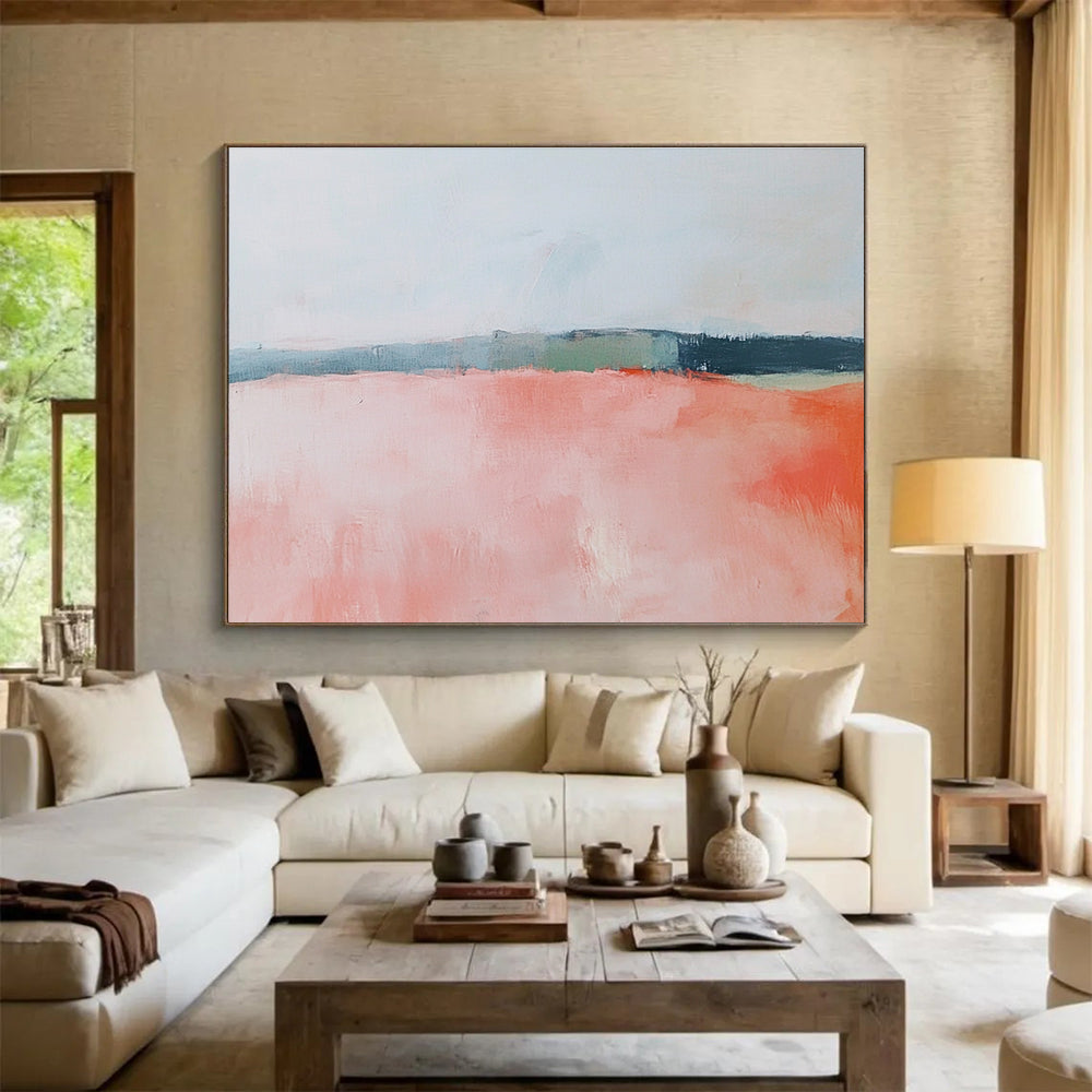 Soft Pink Field Abstract Art for Feminine Boutique & Calming Nursery SC055