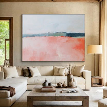 Soft Pink Field Abstract Art for Feminine Boutique & Calming Nursery SC055