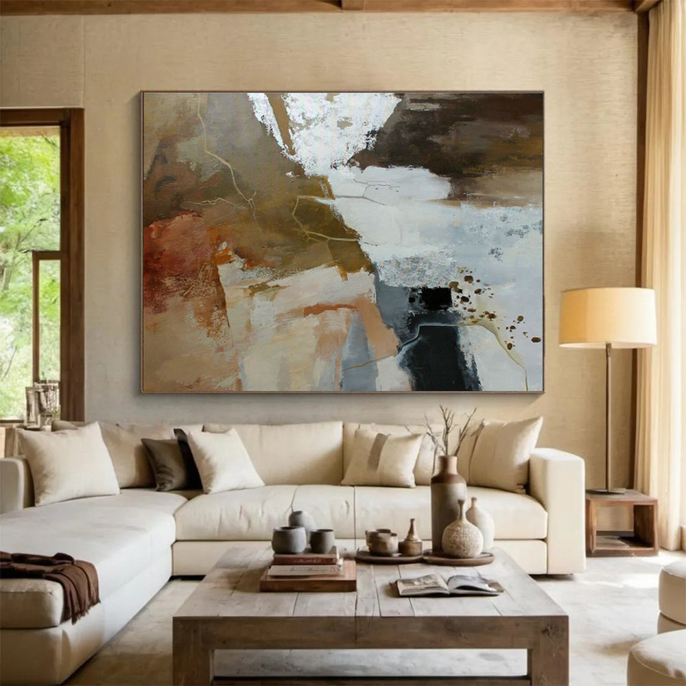 Brown - White Abstract Art for Industrial - Chic Cafés DLZ2517