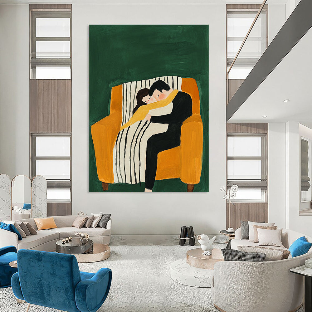 Couple Sleeping on Sofa Art for Cozy Home Living Room & Relationship Counseling Office STSC1054