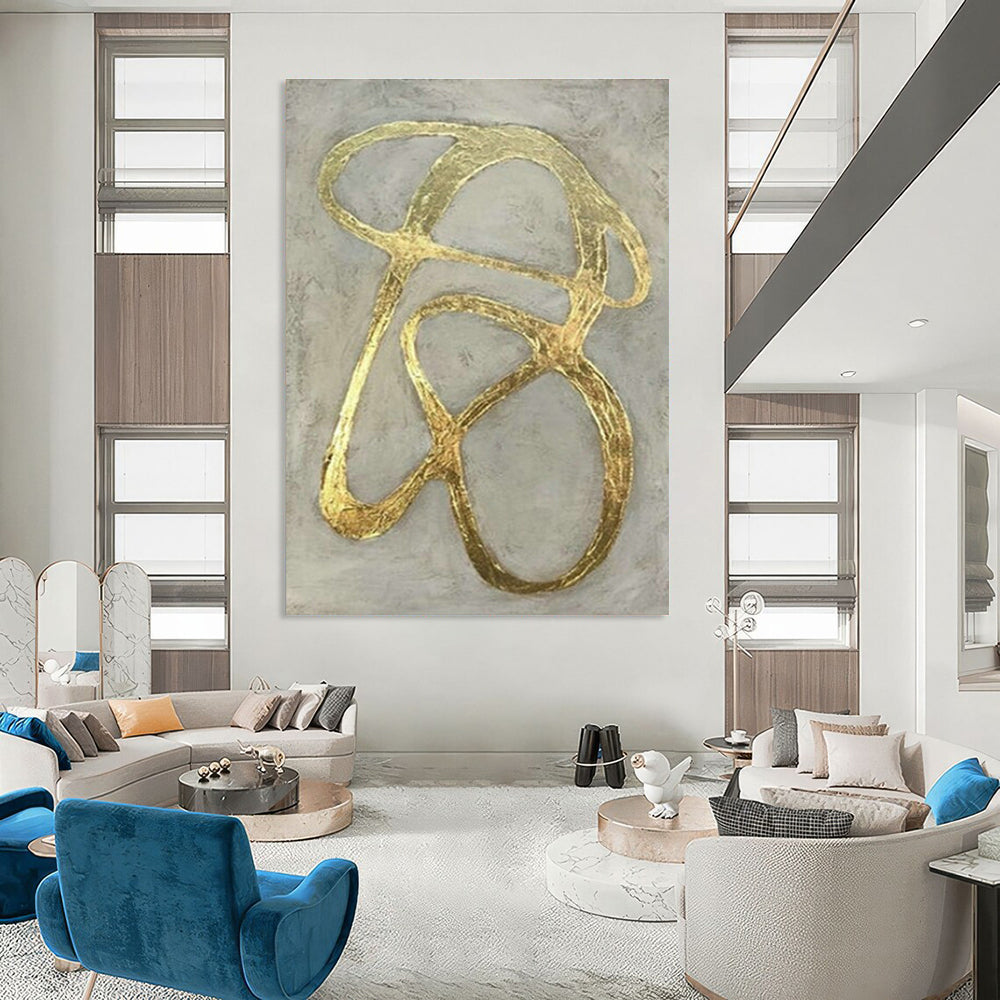 Abstract Gold Ribbon Wall Art for Living Room & Office DLZ2000