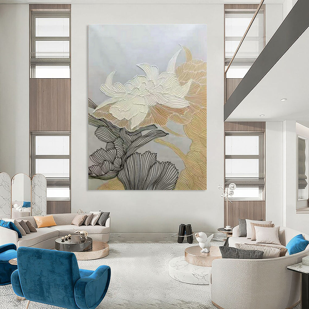 Gold - Line Flower Art for Living Room & Bedroom DLZ0472