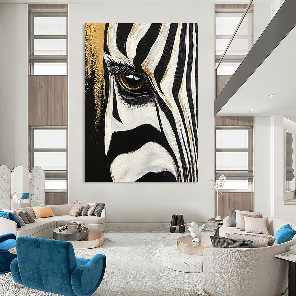 Zebra Eye with Gold Accents for Exotic Animal - Themed Lounge & Contemporary Art Studio STSC956