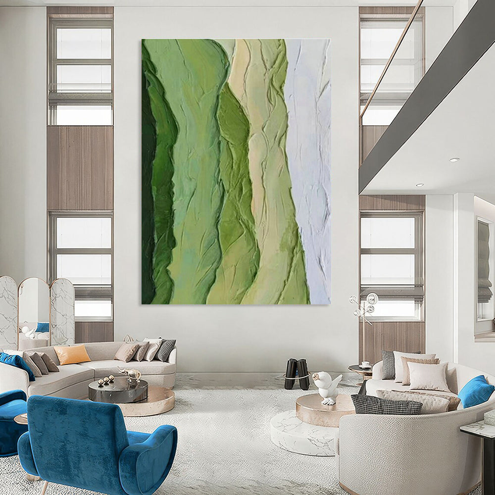 Layered Green Abstract Art for Botanical Garden Café & Contemporary Bedroom DLZ1479