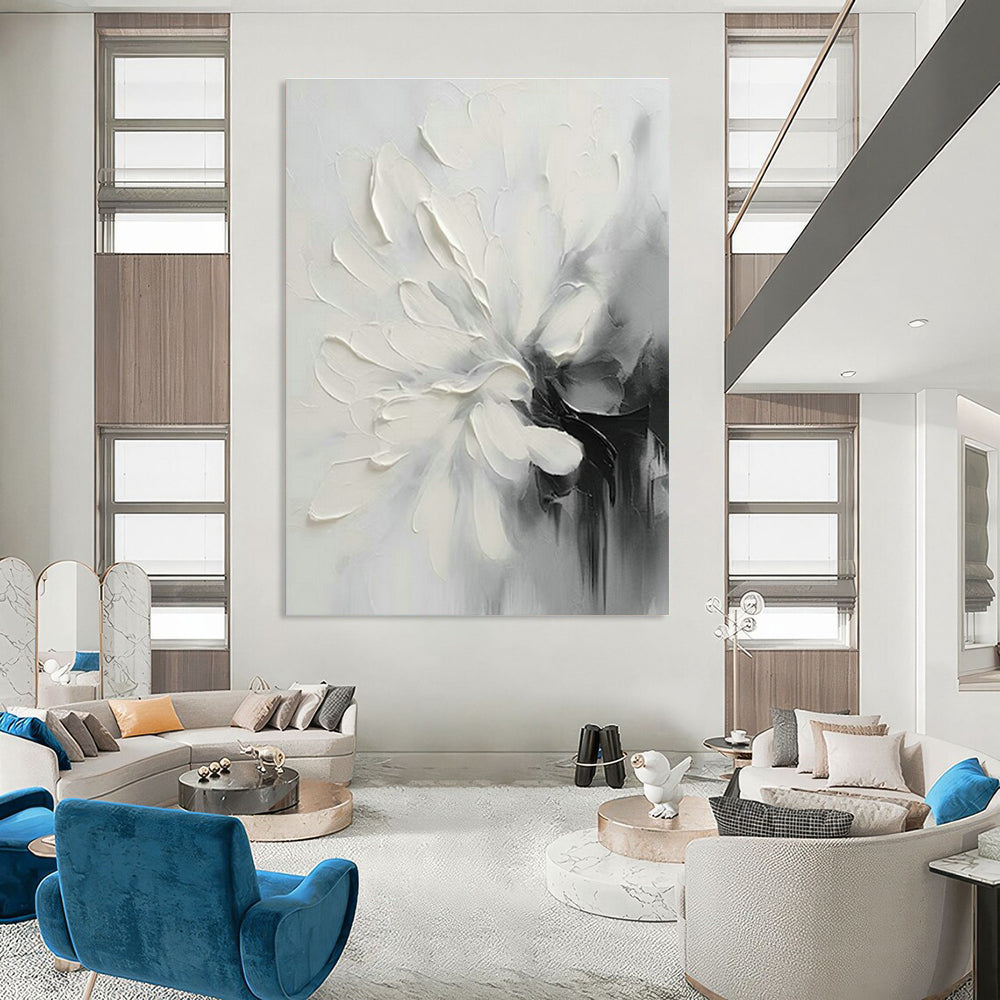 Black - White Flower Abstract Art for Minimalist Home & Monochrome Café DLZ1647