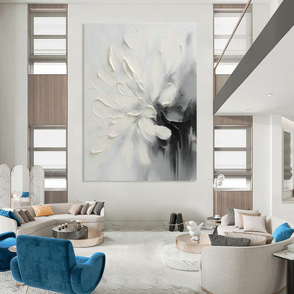 Black - White Flower Abstract Art for Minimalist Home & Monochrome Café DLZ1647