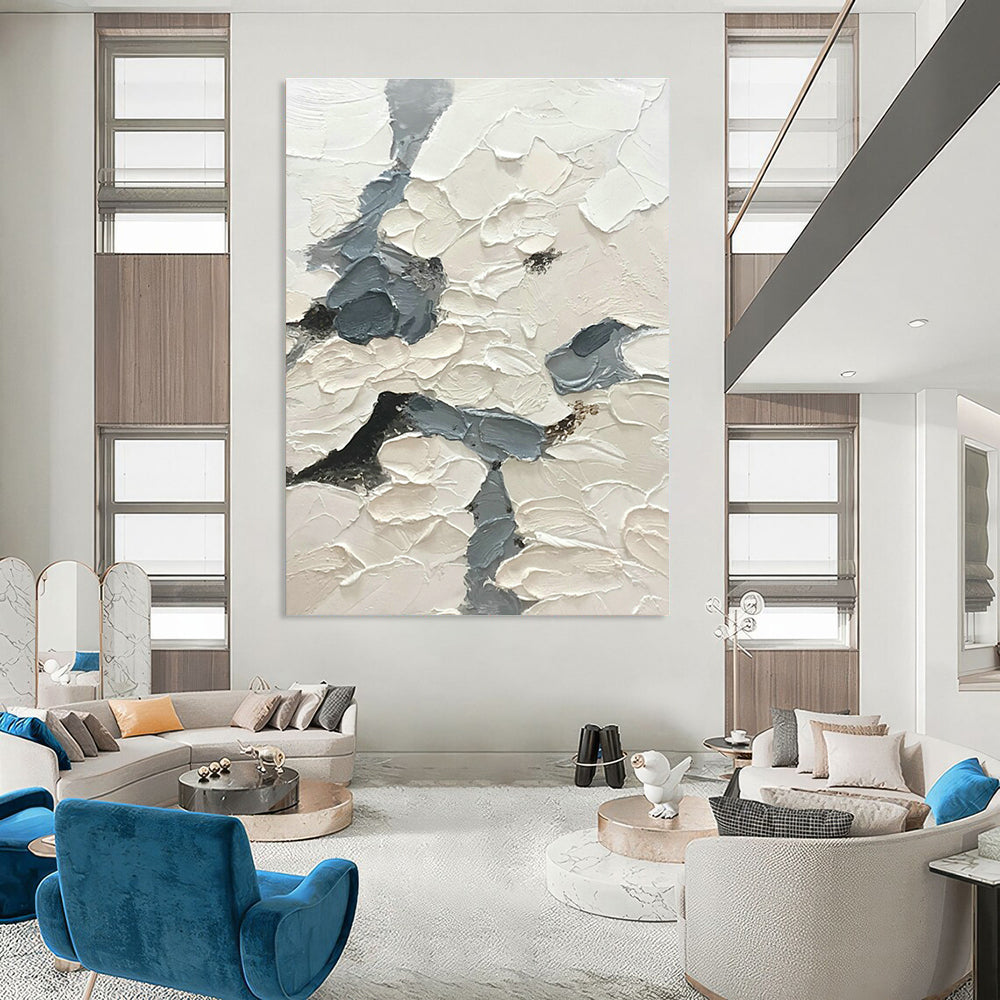 Gray - White Textured Abstract Art for Modern Bedroom & Luxury Hotel Suite DLZ1167