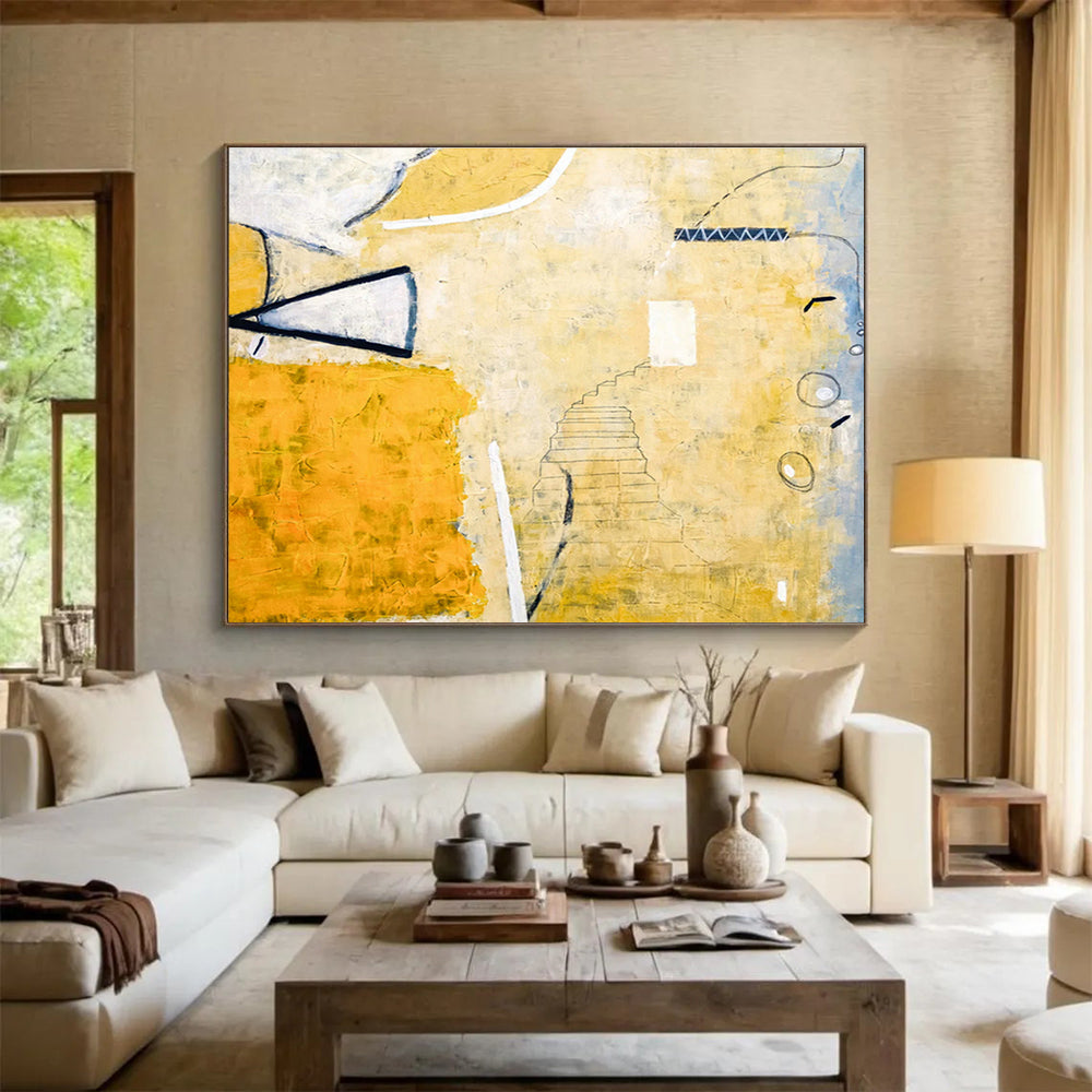 Yellow - Gray Staircase Abstract for Artistic Home Library DLZ2946