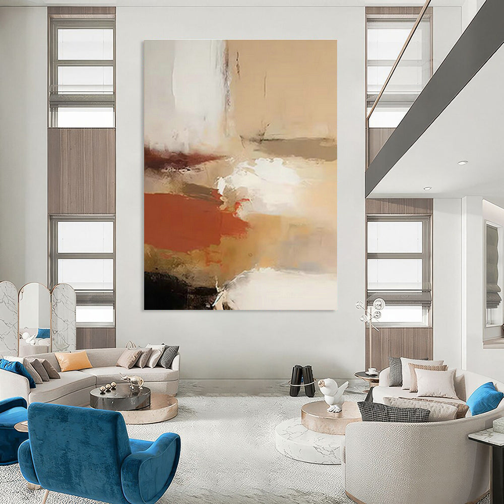 Beige - White - Red Abstract Art for Bedroom & Creative Studio DLZ1252